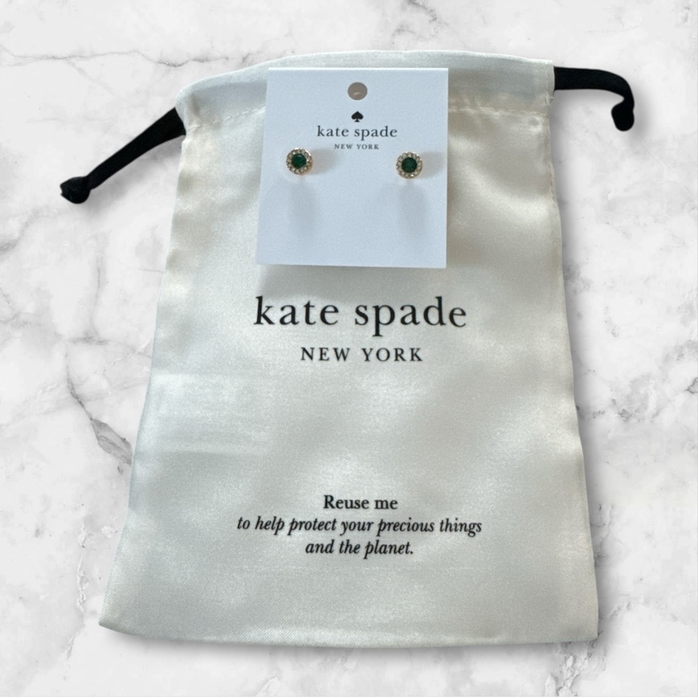 Kate Spade Green Pave Halo Stud Earrings NWT